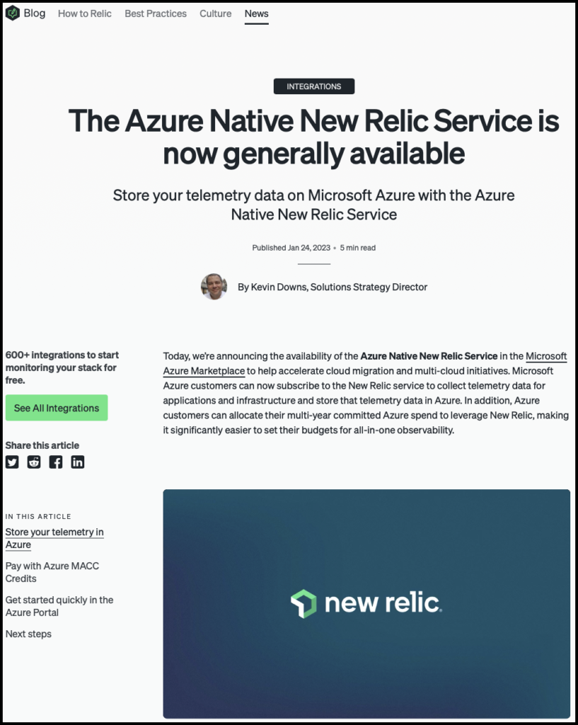 The Azure Native New Relic Service is now generally available