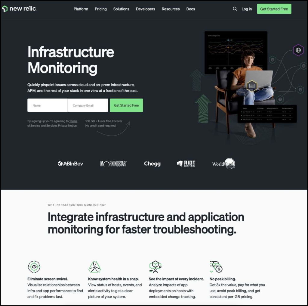 New Relic infrastructure monitoring website