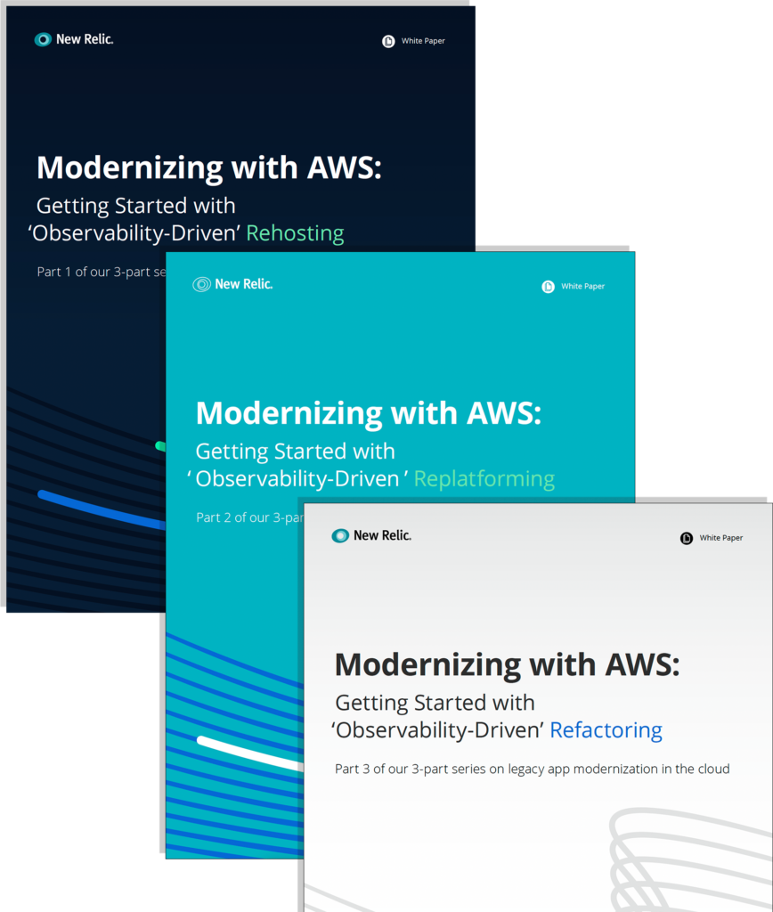 Three white papers for modernizing with AWS. Rehosting, replatforming, and refactoring.