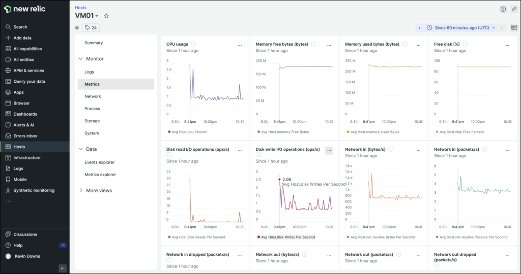 New Relic infrastructure monitoring host view