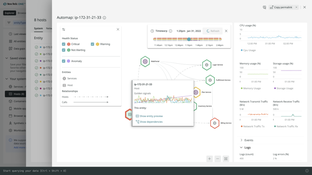 New Relic automap as seen in infrastructure monitoring