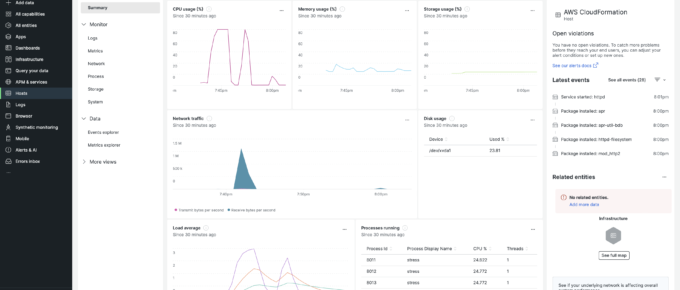 New Relic infrastructure host summary view