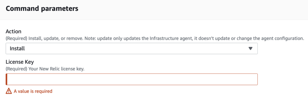 AWS Systems Manager Command parameters - License Key